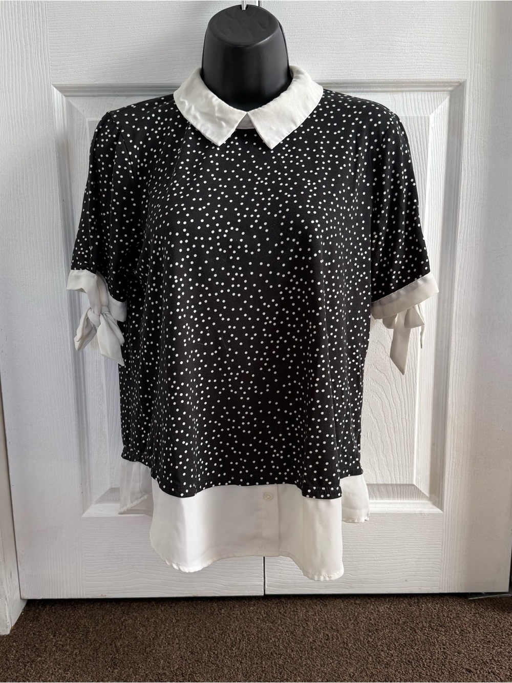 Faith and Joy White and Black Polka Dot Blouse
